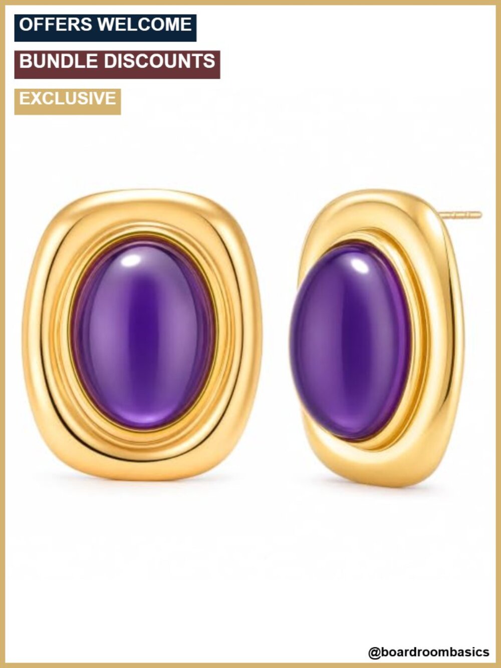 Chunky Gold Plated Stud Earrings Stainless Steel Crystal Statement Women